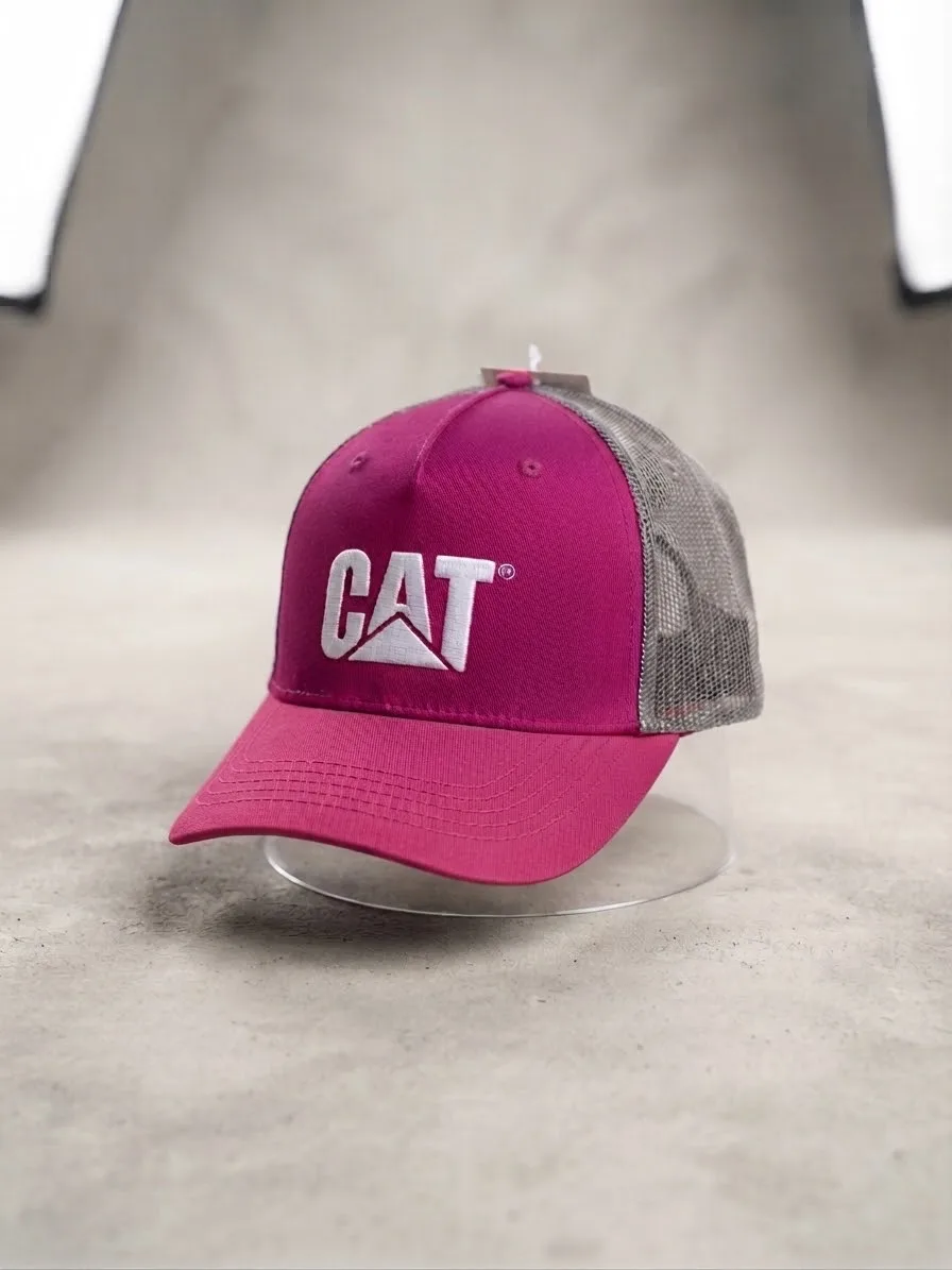 Gorra Trucker Caterpillar (Cat) - Fucsia con Malla Gris