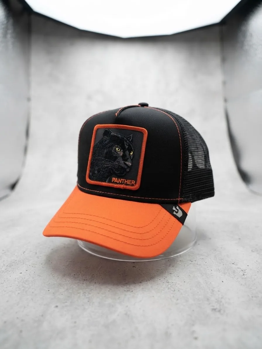 Gorra Trucker Estilo Urbano "Panther" - Negro / Naranja Neón