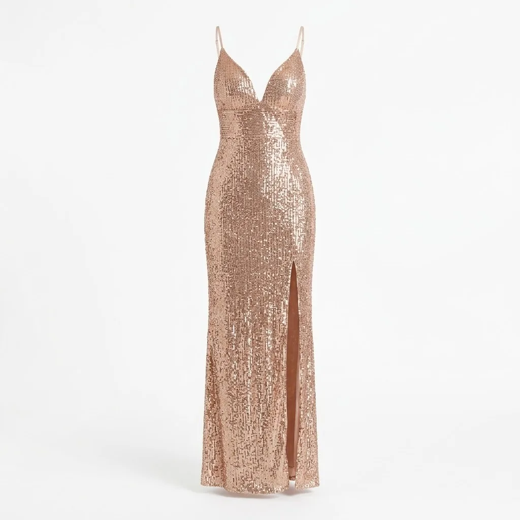 Happy Joe's Vestido Oro Rosado con Lentejuela Talla S