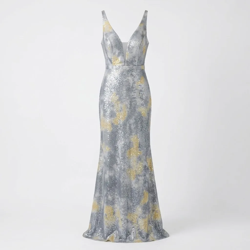 Happy Joe's Vestido Plata/Destellos Dorados Talla L