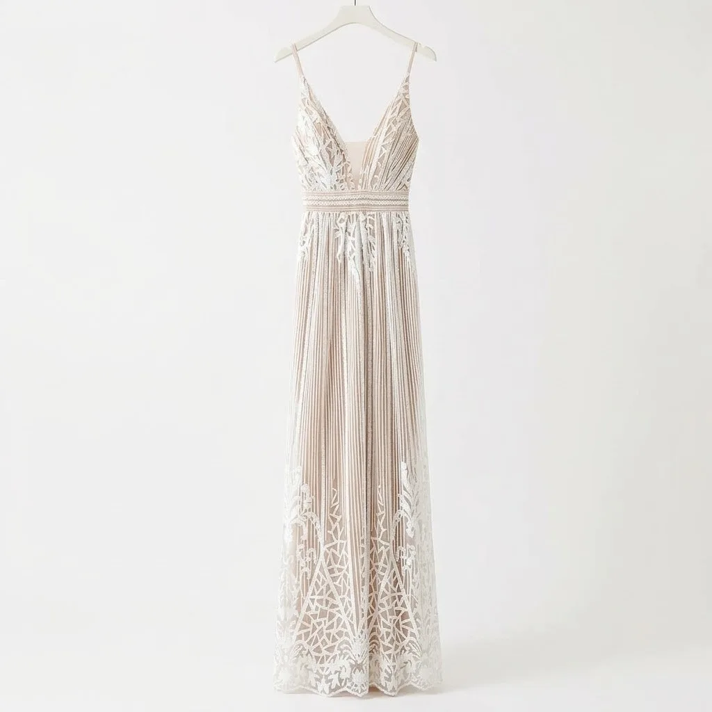 Luxxel Vestido Blanco/Marfil con Forro Nude Talla L