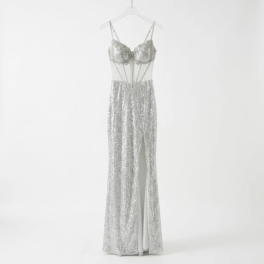 Rosemore Vestido Plata Brillante Talla M