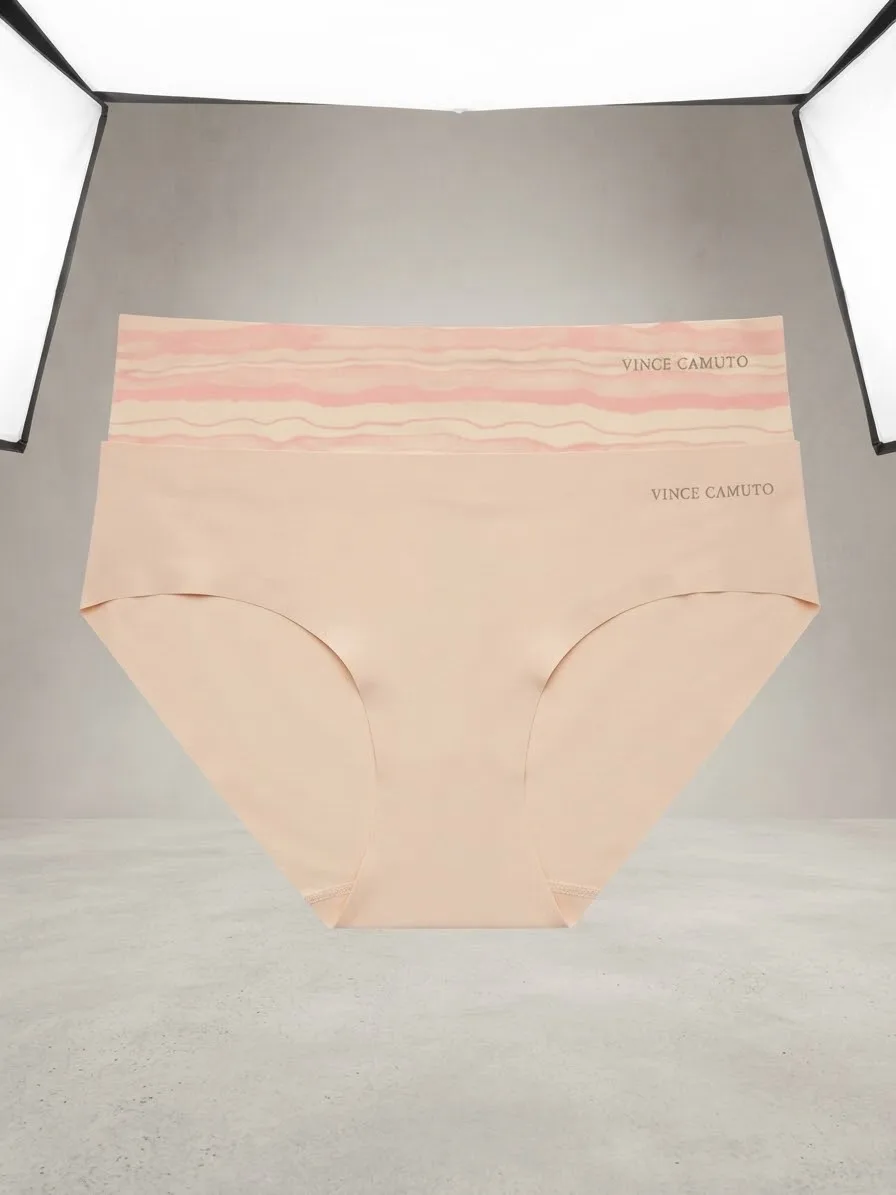 Set de 2 Bragas Sin Costuras (Seamless Panties) Vince Camuto - Tono Nude y Estampado Ondulado