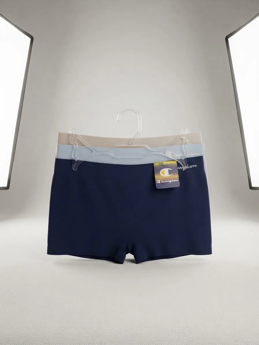 Set de 3 Bóxers Tipo Shorty Sin Costuras (Seamless) Champion - Colores Neutros y Azul Marino