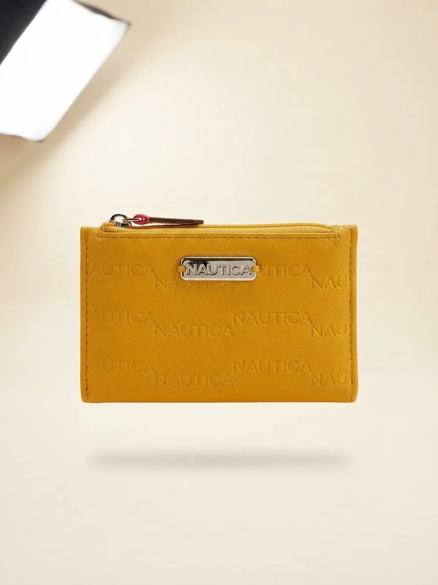 Tarjetero O Monedero Compacto de Color Amarillo Vibrante