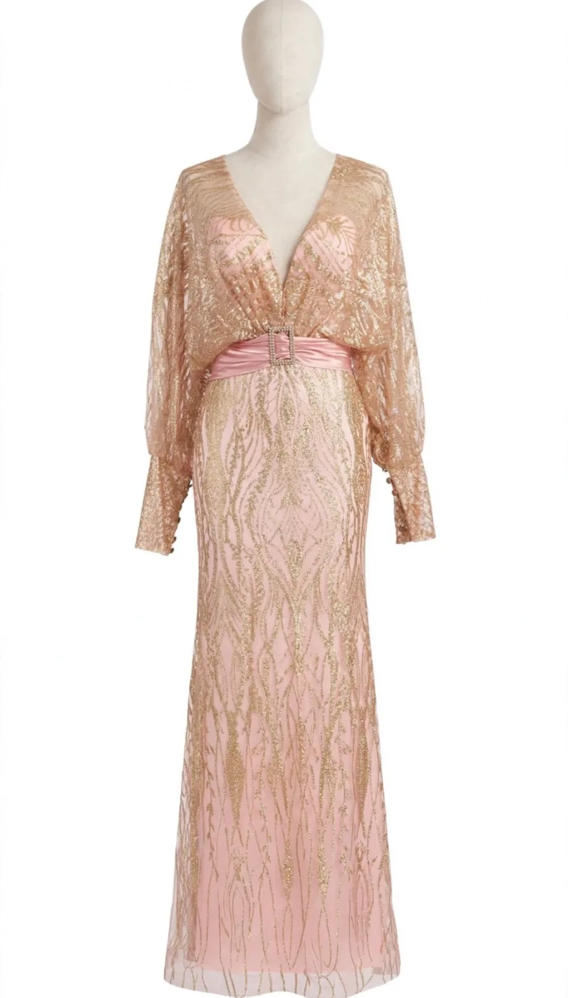 Vestido Rosa con Dorado (Cinderella) Talla 12