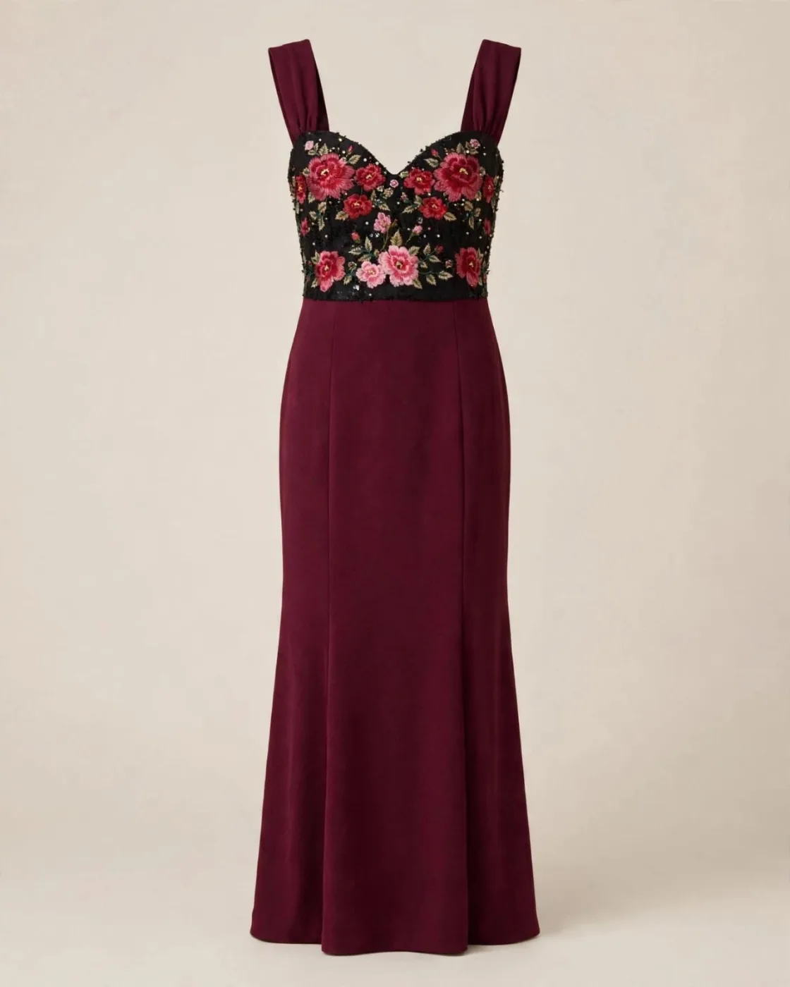Vestido Vino con Bordado Floral