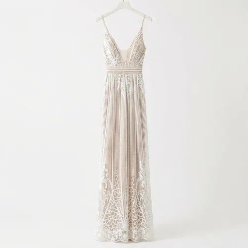 LUXXEL VESTIDO BLANCO/MARFIL CON FORRO NUDE TALLA L