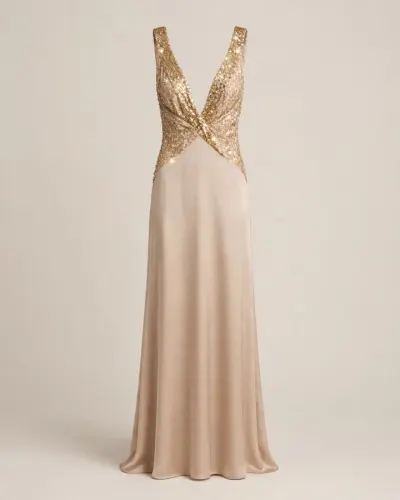 Vestido  Champan con lentejuela
