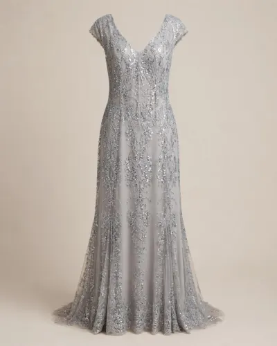 Vestido Plateado con lentejuelas y brillo